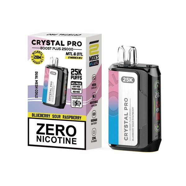 Crystal Pro Boost Plus 25k Disposable Vape Box of 5 - Wolfvapes.co.uk - Blueberry Sour Raspberry