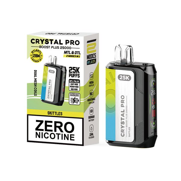 Crystal Pro Boost Plus 25k Disposable Vape Box of 5 - Wolfvapes.co.uk - Skittles