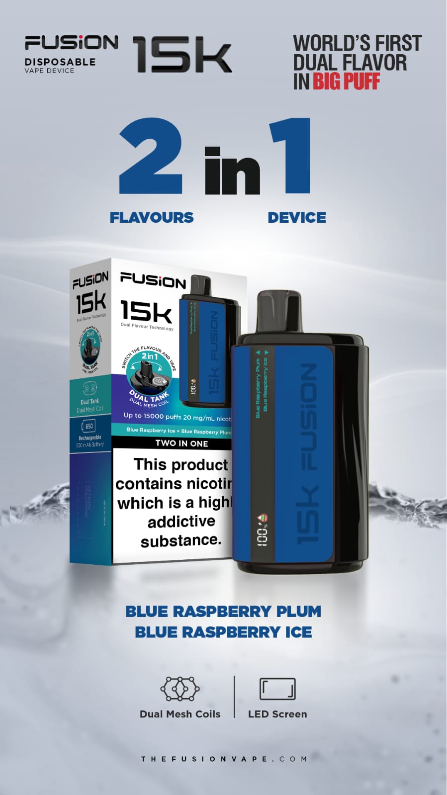 Dual Tank Fusion 15k Puffs Disposable Vape Pod Kit - Wolfvapes.co.uk-Blue Raspberry Plum + Blue Raspberry Ice