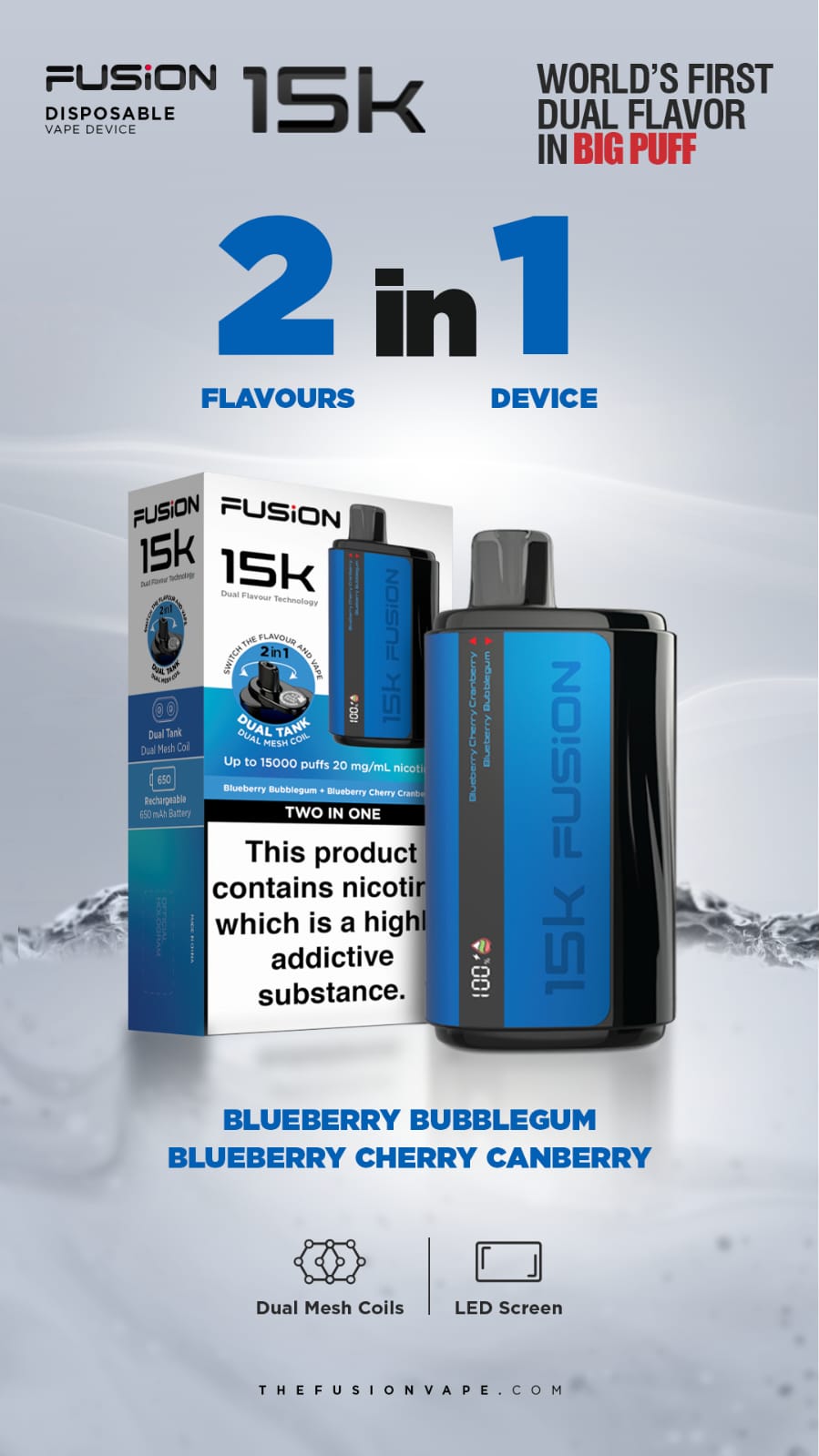 Dual Tank Fusion 15k Puffs Disposable Vape Pod Kit - Wolfvapes.co.uk-Blueberry Bubblegum + Blueberry Cherry Cranberry