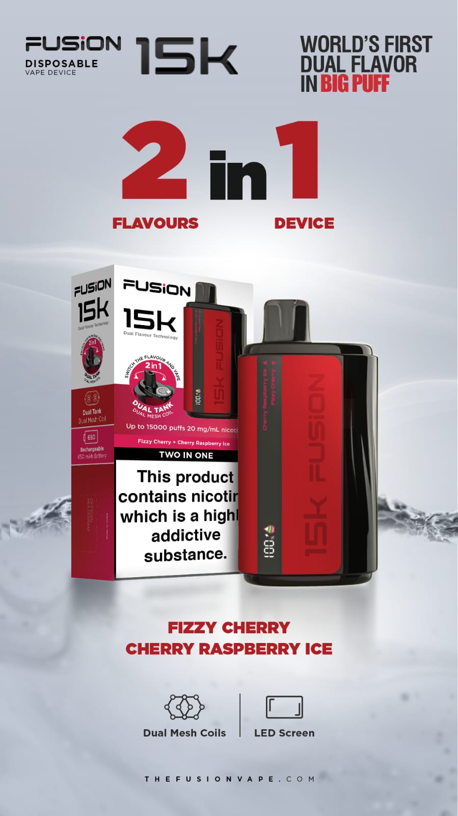 Dual Tank Fusion 15k Puffs Disposable Vape Pod Kit - Wolfvapes.co.uk-Fizzy Cherry + Cherry Raspberry