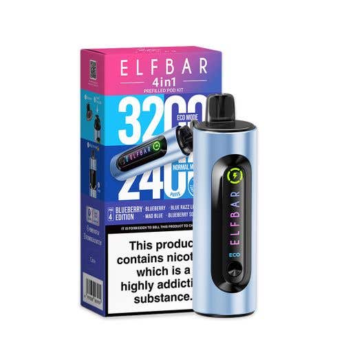 Elf Bar 4 - in - 1 3200 Prefilled Pod Kit - Box of 5 - Wolfvapes.co.uk - Blueberry Edition