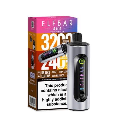 Elf Bar 4 - in - 1 3200 Prefilled Pod Kit - Box of 5 - Wolfvapes.co.uk - Drinks Edition