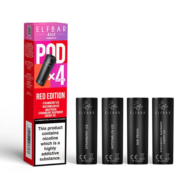 Elf Bar 4 - In - 1 Prefilled Replacement Pods - Wolfvapes.co.uk - Red Edition