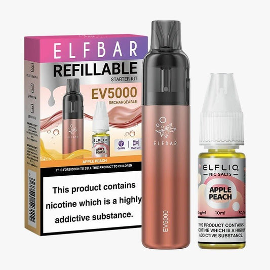 Elf Bar EV5000 Starter Kit & Elfliq Nic Salt 10ml E-Liquid Combo Pack - Wolfvapes.co.uk-Apple Peach