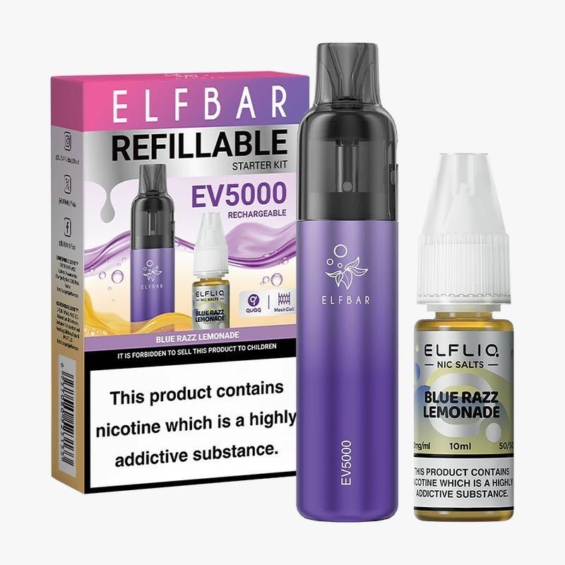 Elf Bar EV5000 Starter Kit & Elfliq Nic Salt 10ml E-Liquid Combo Pack - Wolfvapes.co.uk-Blue Razz Lemonade