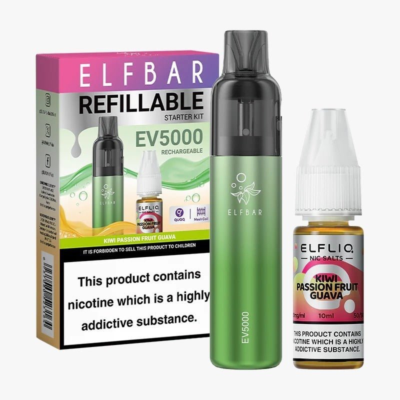 Elf Bar EV5000 Starter Kit & Elfliq Nic Salt 10ml E-Liquid Combo Pack - Wolfvapes.co.uk-Kiwi Passion Fruit Guava