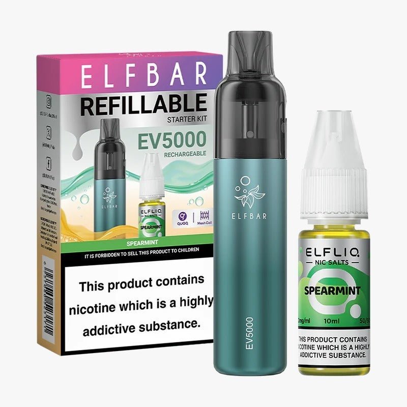 Elf Bar EV5000 Starter Kit & Elfliq Nic Salt 10ml E-Liquid Combo Pack - Wolfvapes.co.uk-Spearmint