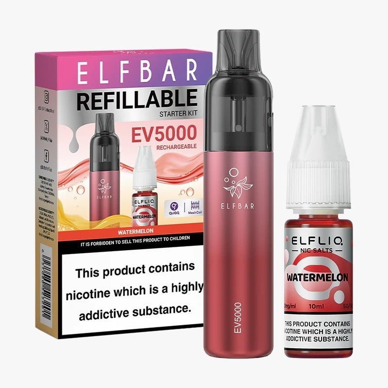 Elf Bar EV5000 Starter Kit & Elfliq Nic Salt 10ml E-Liquid Combo Pack - Wolfvapes.co.uk-Watermelon