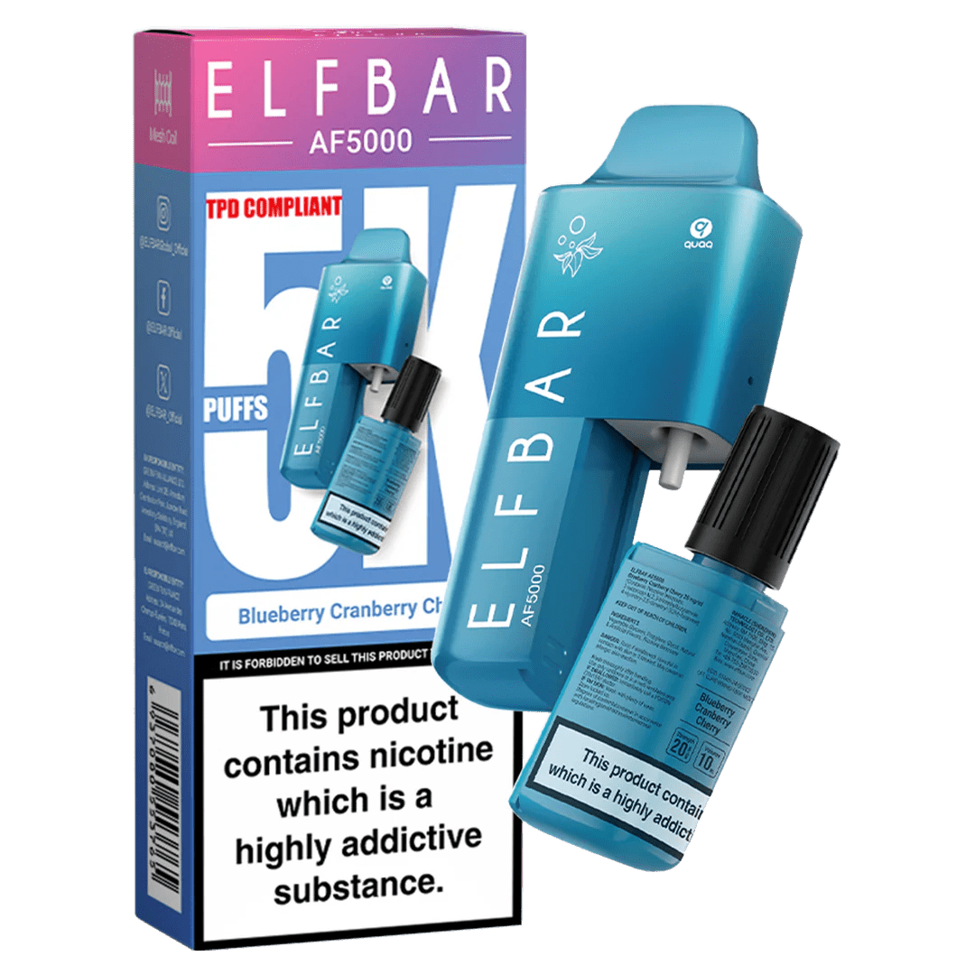 Elfbar AF5000 Puffs Disposable Vape Device - Box of 5 - Wolfvapes.co.uk - Blueberry Cherry Cranberry *NEW*