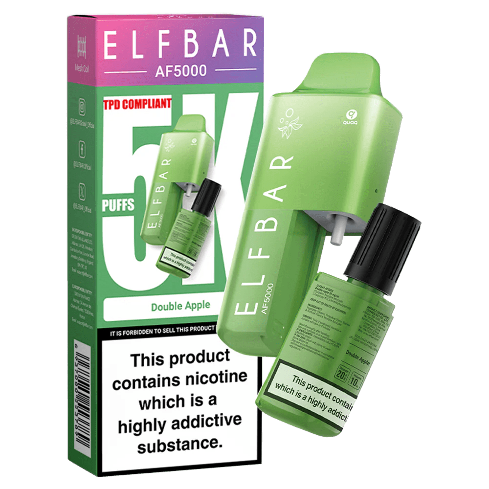 Elfbar AF5000 Puffs Disposable Vape Device - Box of 5 - Wolfvapes.co.uk - Double Apple *NEW*