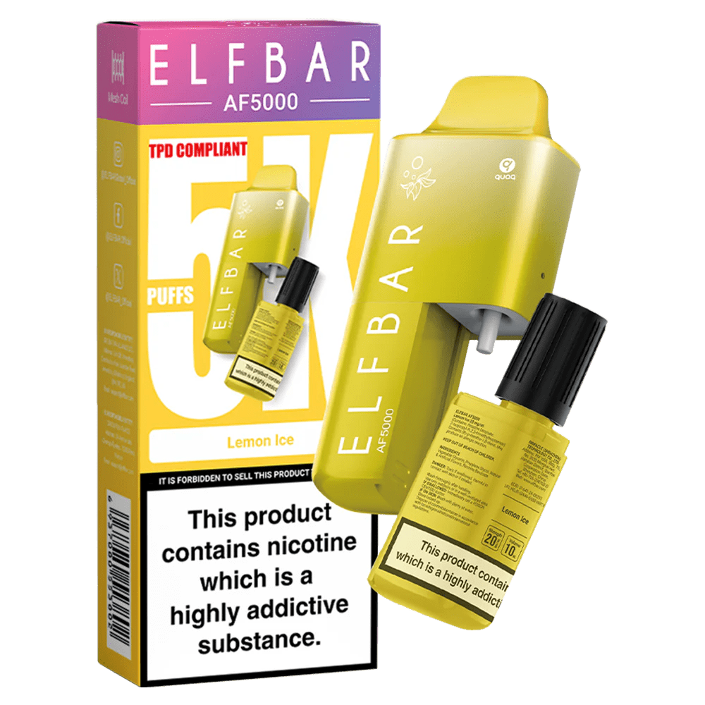 Elfbar AF5000 Puffs Disposable Vape Device - Box of 5 - Wolfvapes.co.uk - Lemon Ice *NEW*