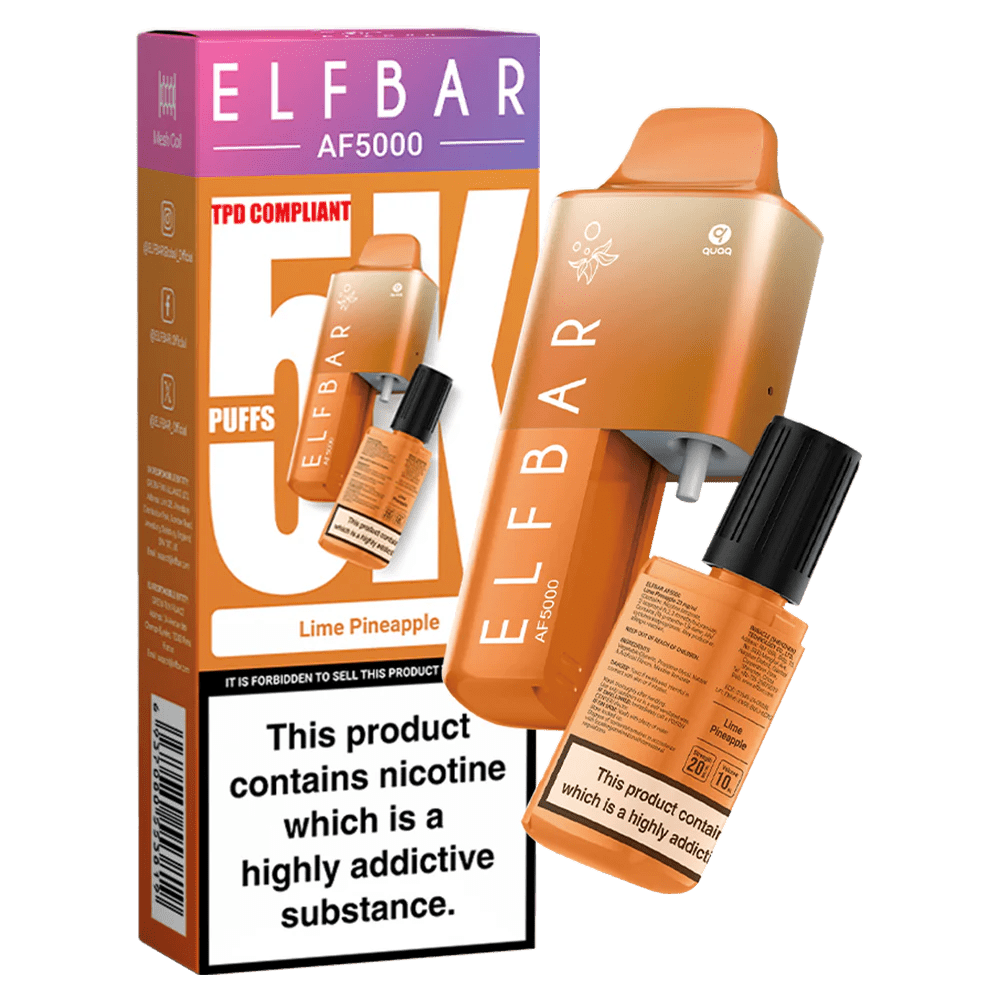 Elfbar AF5000 Puffs Disposable Vape Device - Box of 5 - Wolfvapes.co.uk - Lime Pineapple *NEW*