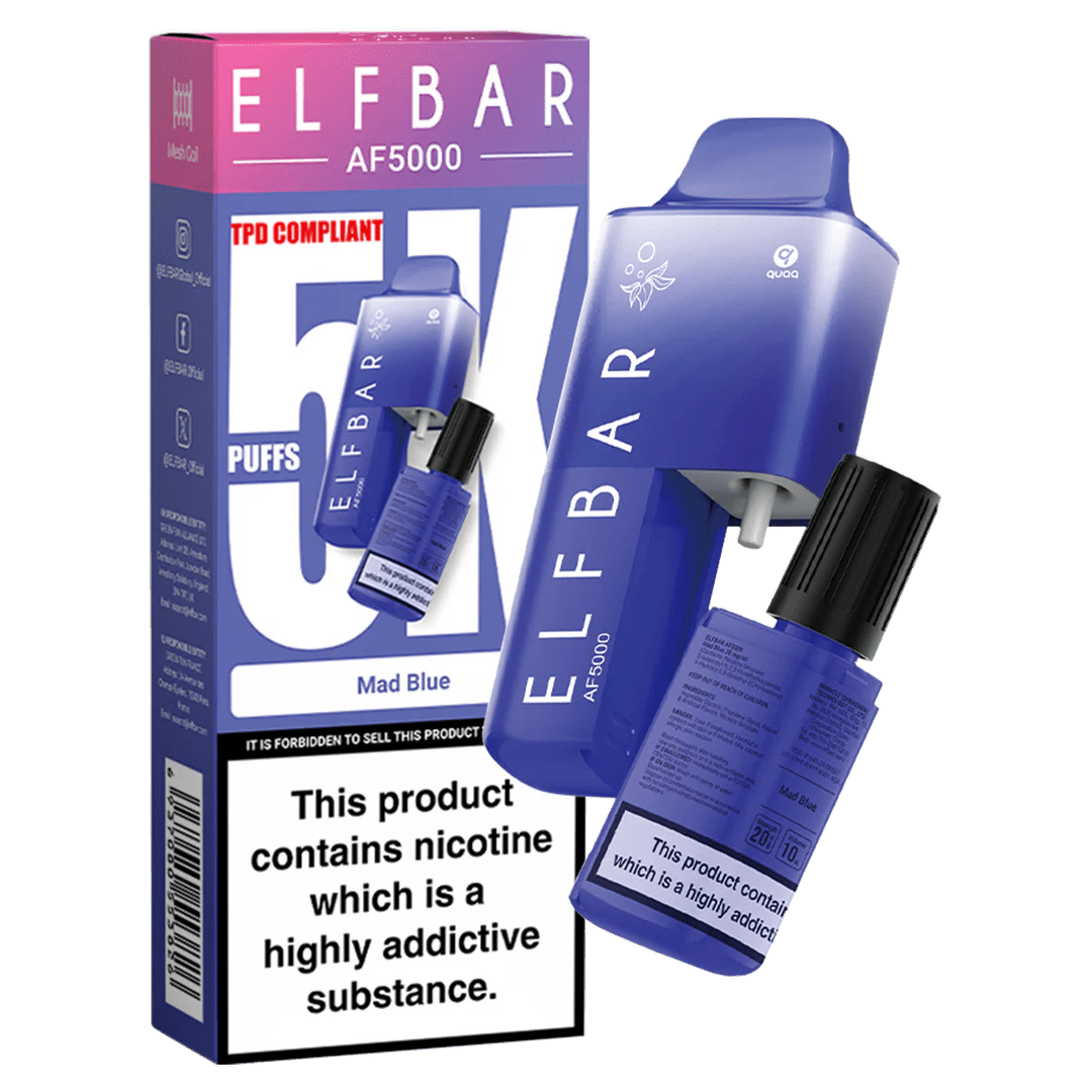 Elfbar AF5000 Puffs Disposable Vape Device - Box of 5 - Wolfvapes.co.uk - Mad Blue *NEW*