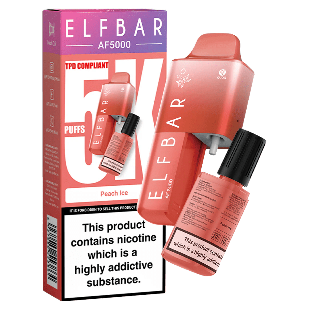 Elfbar AF5000 Puffs Disposable Vape Device - Box of 5 - Wolfvapes.co.uk - Peach Ice *NEW*