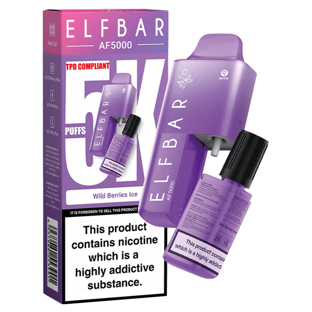 Elfbar AF5000 Puffs Disposable Vape Device - Box of 5 - Wolfvapes.co.uk - Wild Berries Ice *NEW*