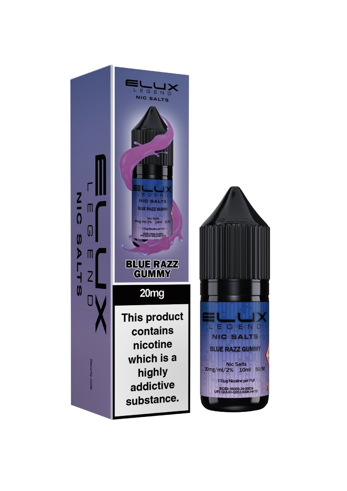 Elux Legend Nic Salts - 10ml E - liquids - Box of 10 - Wolfvapes.co.uk - Blue Razz Gummy *New*