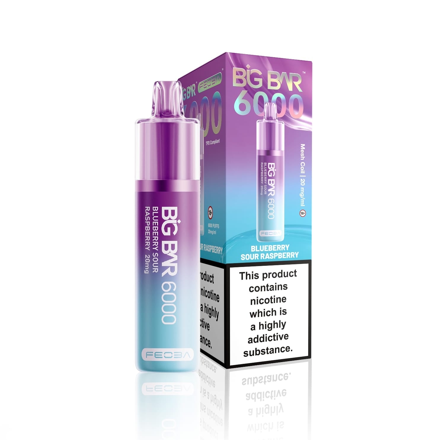 Feoba Big Bar 6000 Puffs Disposable Vape (Box of 5) - Wolfvapes.co.uk - Blueberry Sour Raspberry