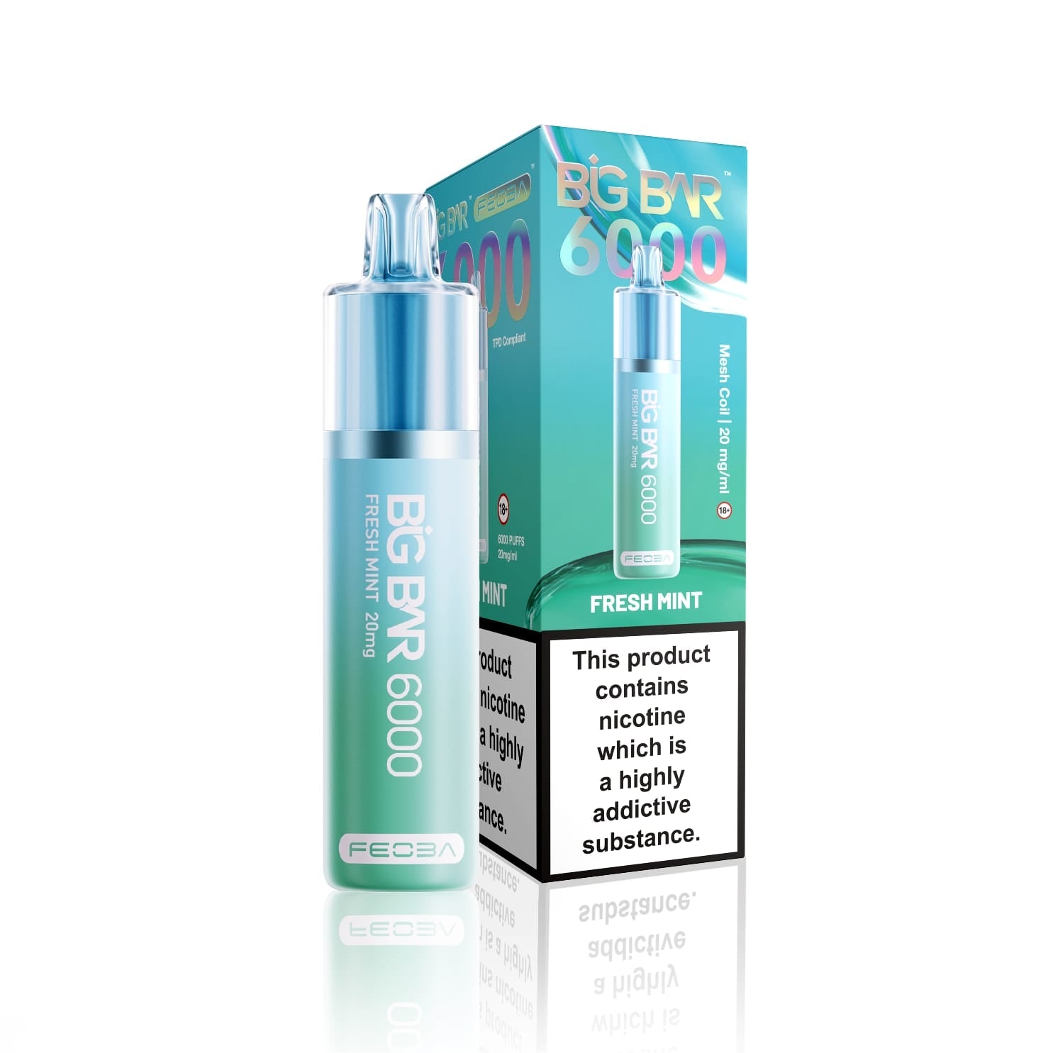 Feoba Big Bar 6000 Puffs Disposable Vape (Box of 5) - Wolfvapes.co.uk - Fresh Mint