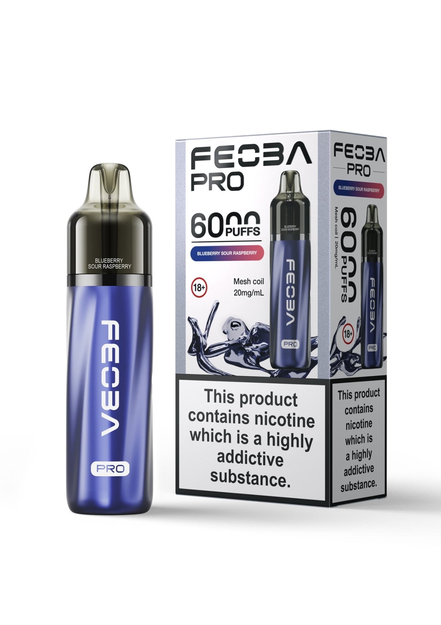 Feoba Pro 6000+ Disposbale Vape Box of 5 - Wolfvapes.co.uk - Blue Sour Raspberry