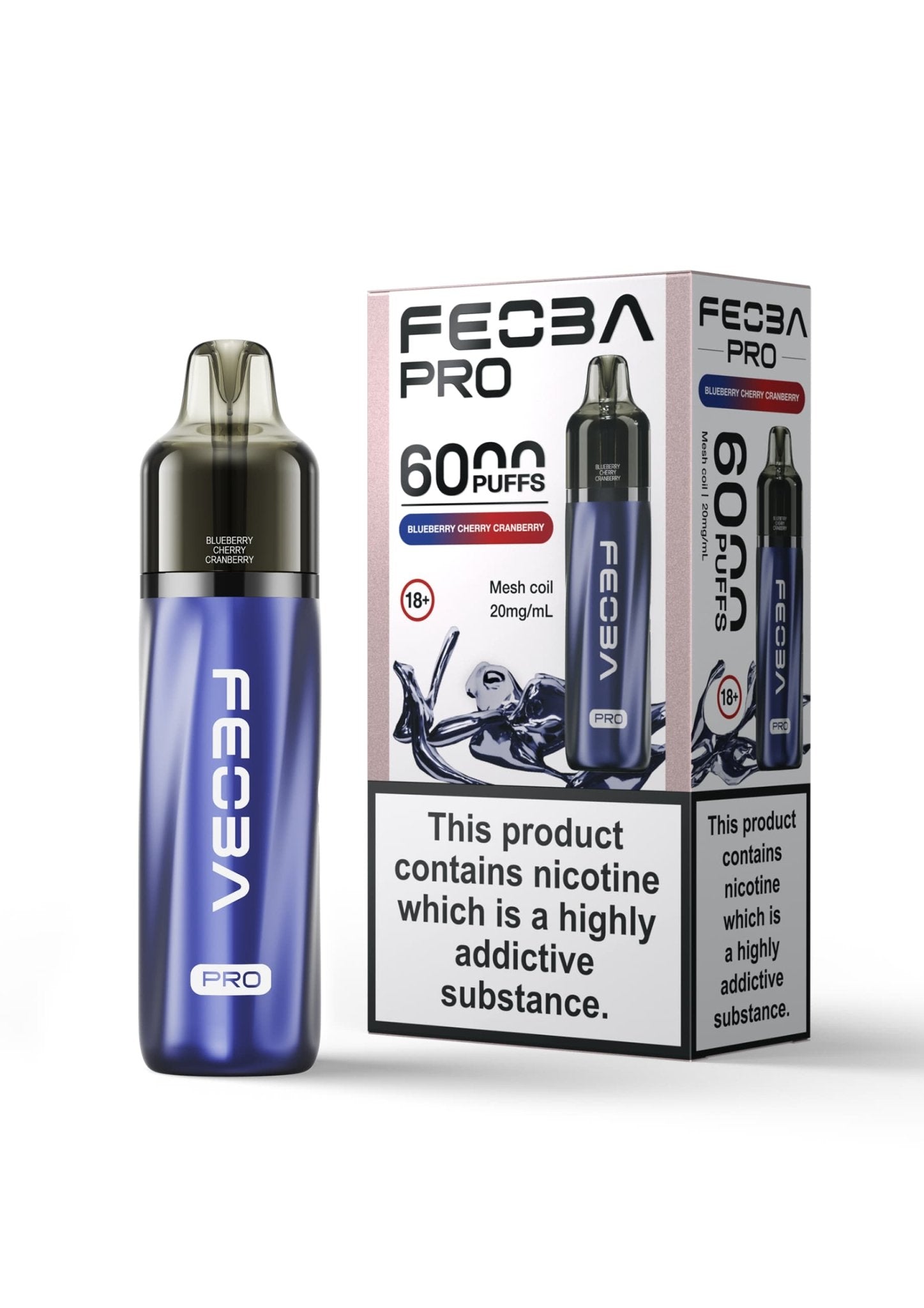 Feoba Pro 6000+ Disposbale Vape Box of 5 - Wolfvapes.co.uk - Blueberry Cherry Cranberry