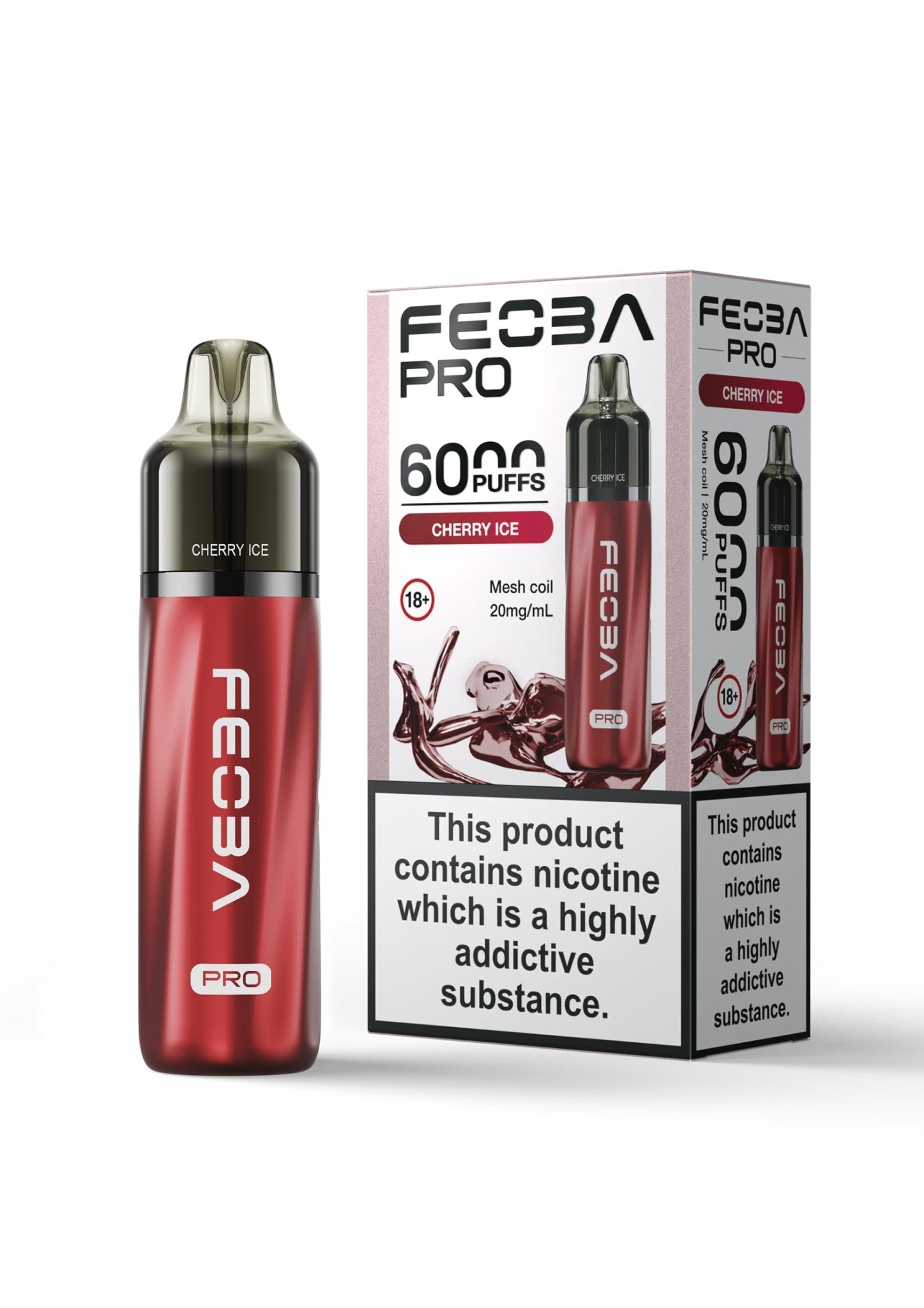 Feoba Pro 6000+ Disposbale Vape Box of 5 - Wolfvapes.co.uk - Cherry Ice