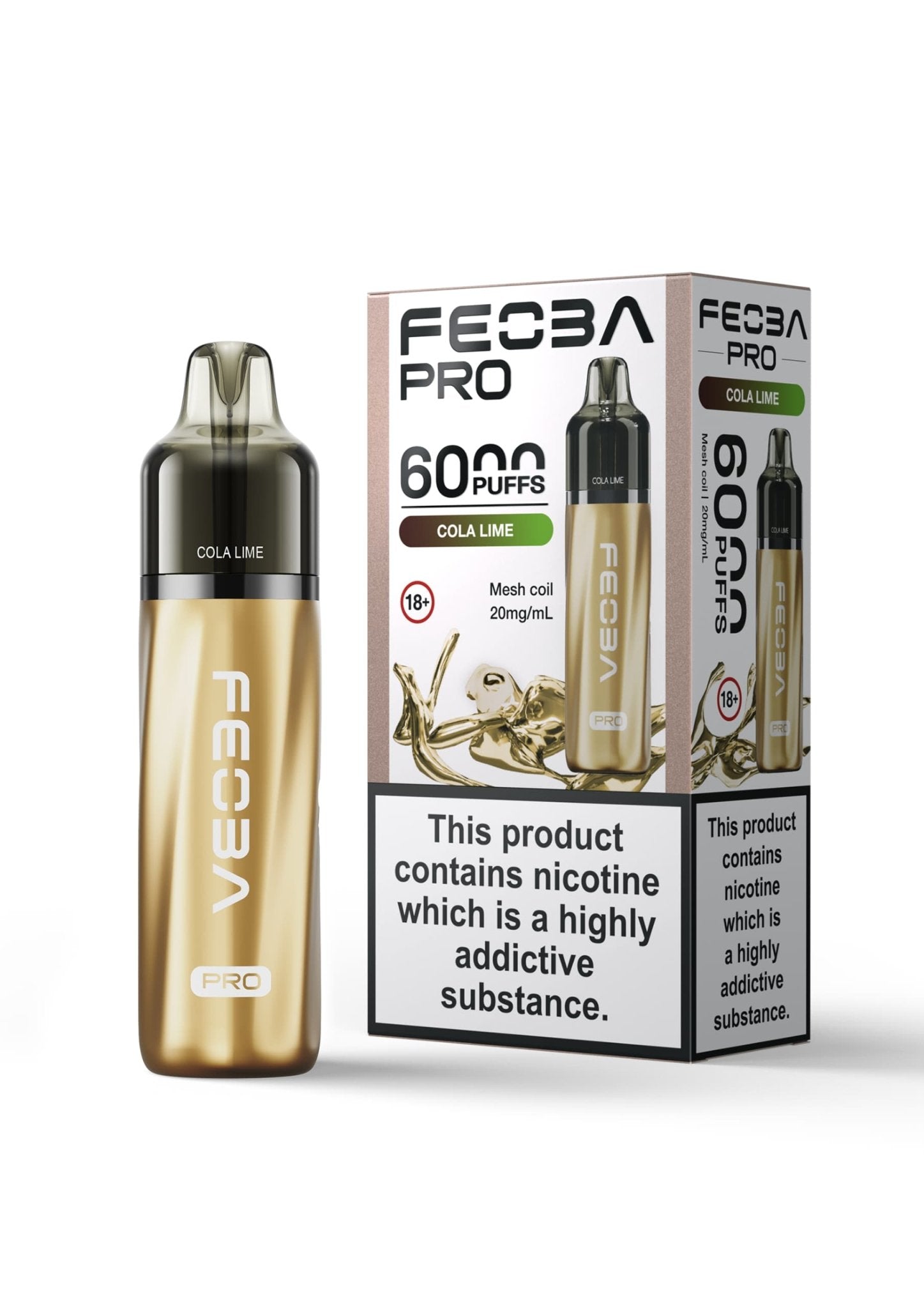 Feoba Pro 6000+ Disposbale Vape Box of 5 - Wolfvapes.co.uk - Cola Lime