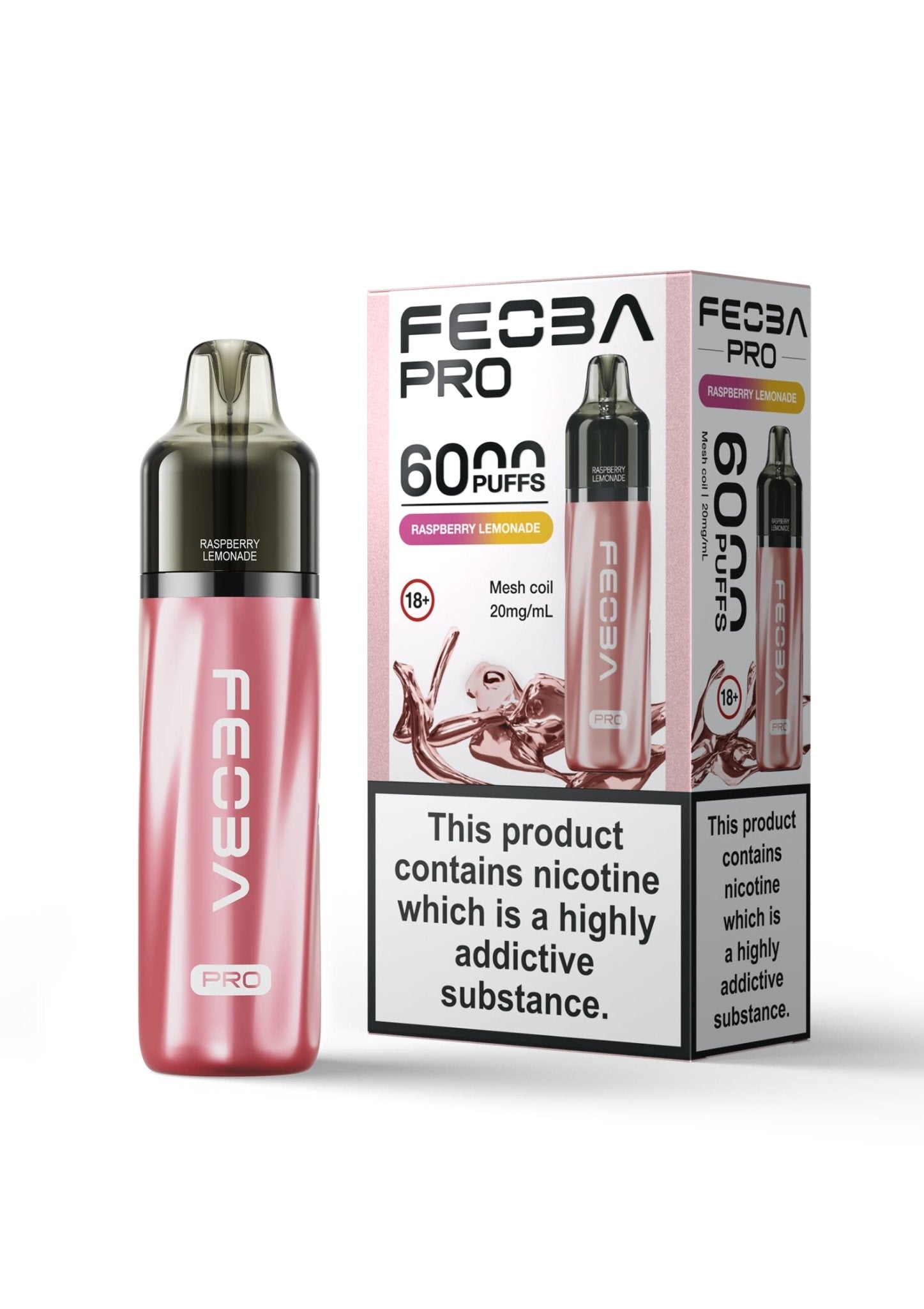 Feoba Pro 6000+ Disposbale Vape Box of 5 - Wolfvapes.co.uk - Raspberry Lemonade