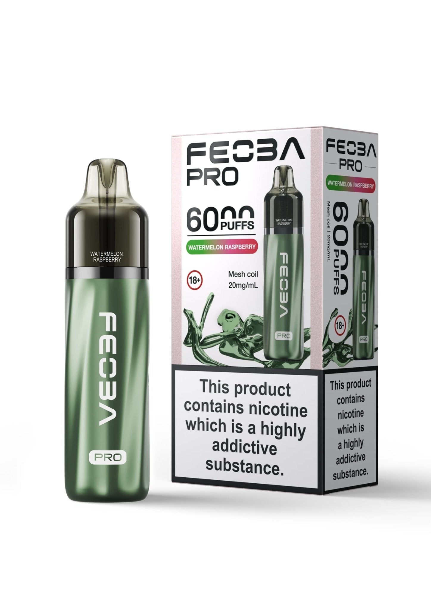 Feoba Pro 6000+ Disposbale Vape Box of 5 - Wolfvapes.co.uk - Watermeon Raspberry