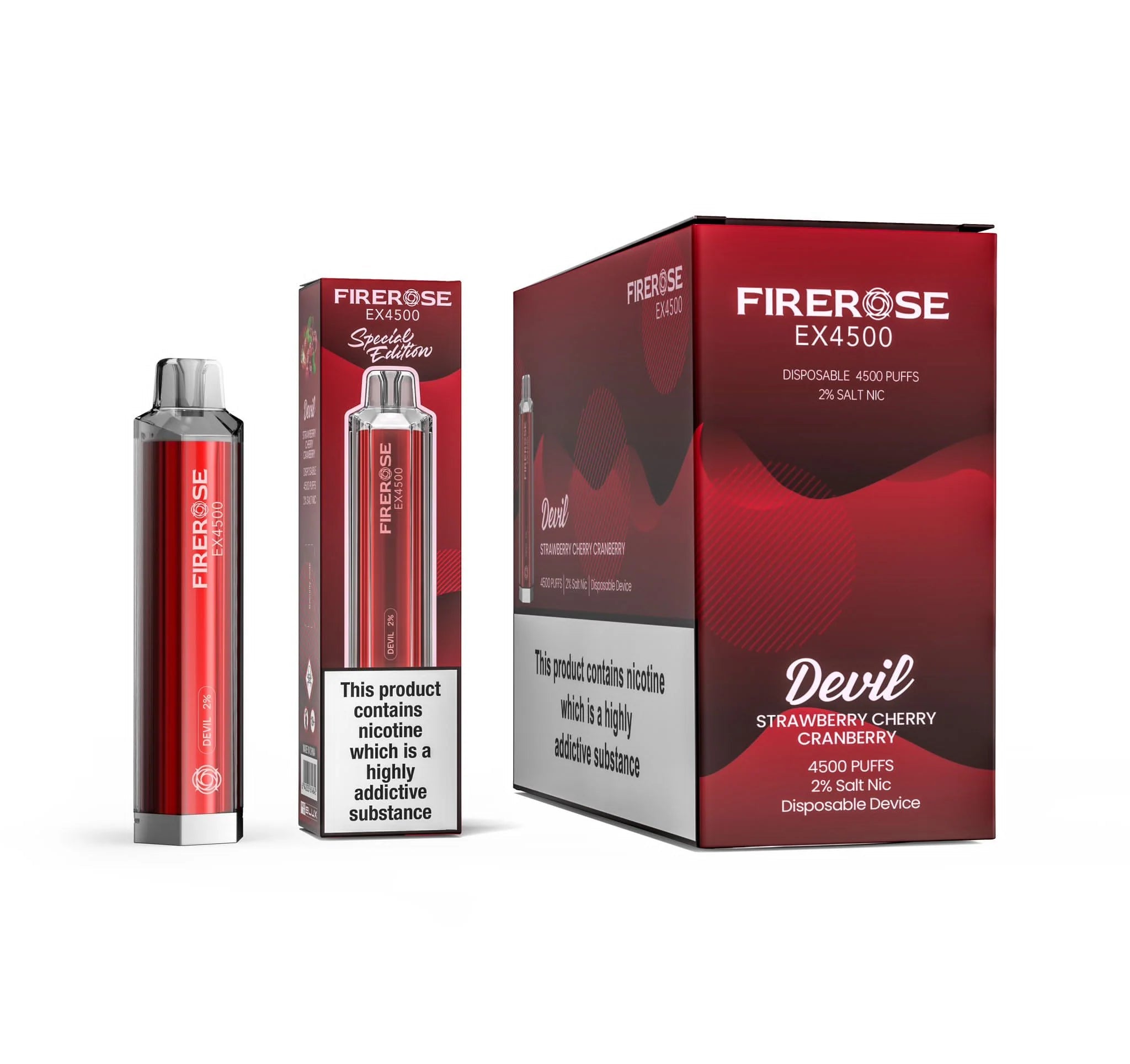 Firerose EX4500 Disposable Vape Pod - Box of 10 - Wolfvapes.co.uk-Devil (Strawberry Cherry Cranberry) *New*