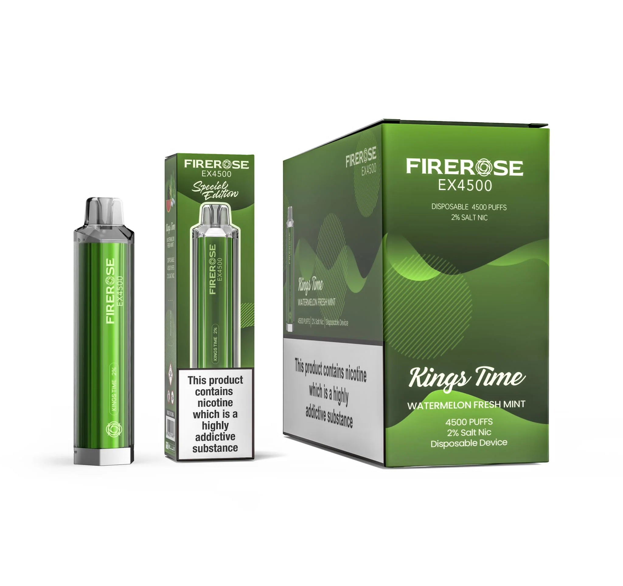 Firerose EX4500 Disposable Vape Pod - Box of 10 - Wolfvapes.co.uk-Kings Time (Watermelon Fresh Mint) *New*