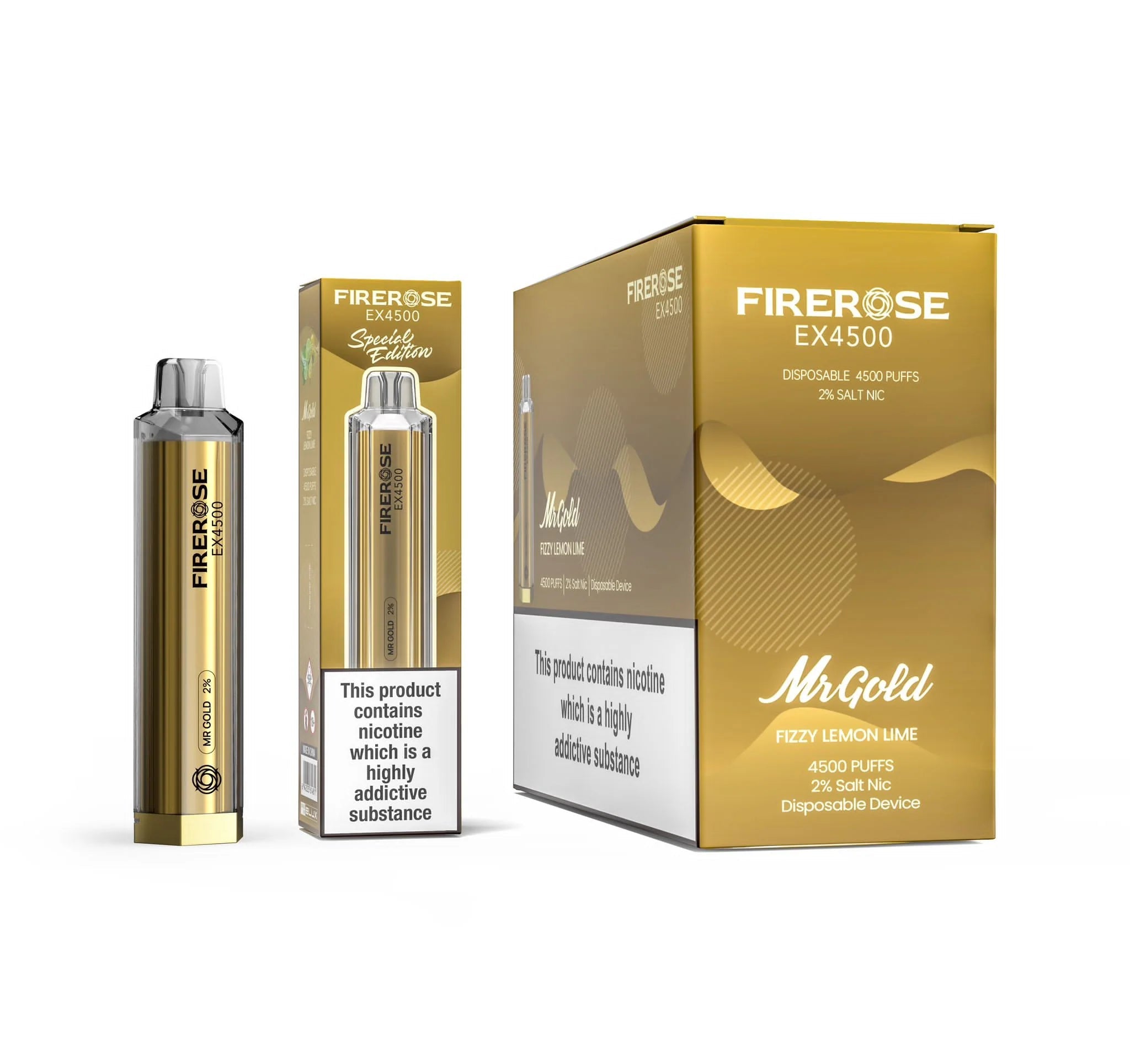 Firerose EX4500 Disposable Vape Pod - Box of 10 - Wolfvapes.co.uk-Mr Gold (Fizzy Lemon Lime) *New*