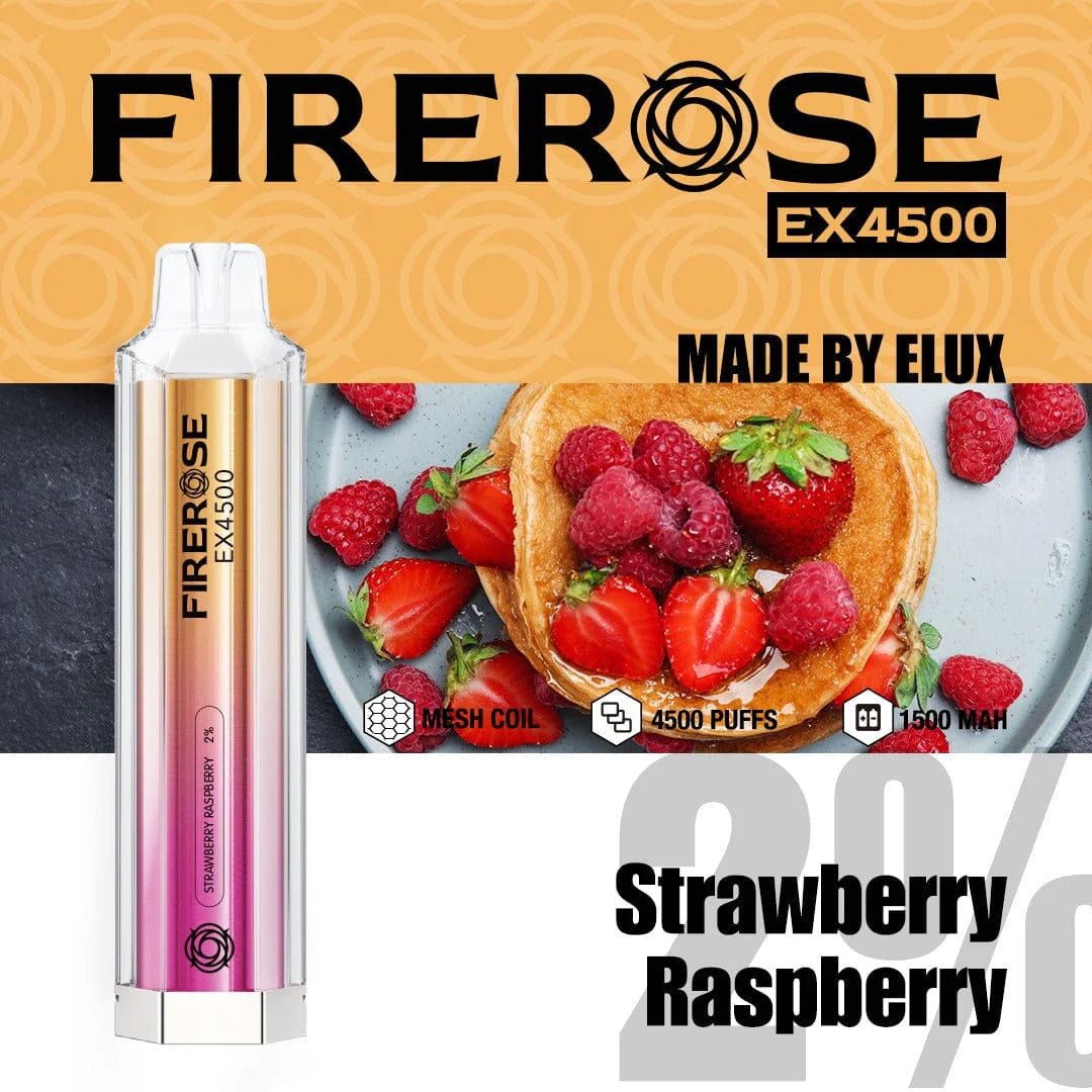 Firerose EX4500 Disposable Vape Pod - Box of 10 - Wolfvapes.co.uk-Strawberry Raspberry