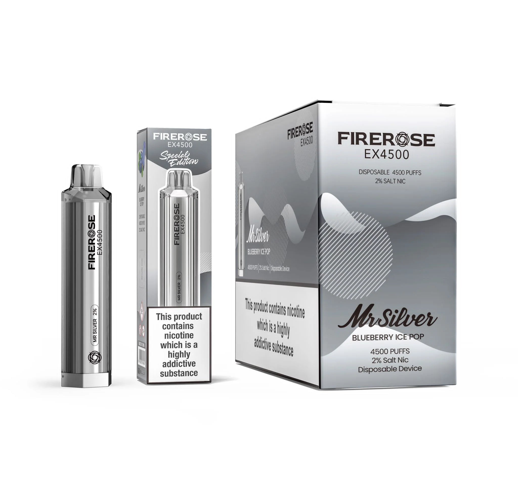 Firerose EX4500 Disposable Vape Puff Pod Device - Wolfvapes.co.uk-Mr Silver (Blueberry Ice Pop) *New*