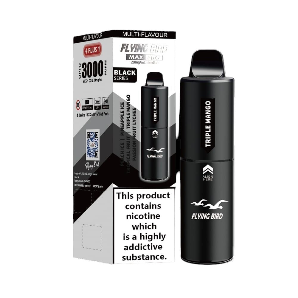 Flying Bird Max Pro 3000 Puffs 4 in 1 Disposable Vape Box of 5 - Wolfvapes.co.uk - Black Series (4 in 1 Edition)