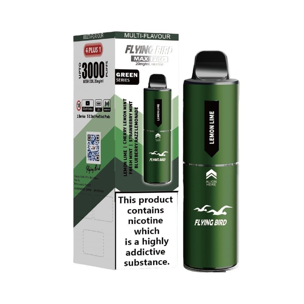 Flying Bird Max Pro 3000 Puffs 4 in 1 Disposable Vape Box of 5 - Wolfvapes.co.uk - Green Series (4 in 1 Edition)