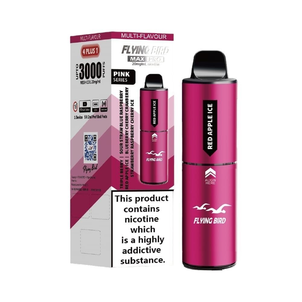 Flying Bird Max Pro 3000 Puffs 4 in 1 Disposable Vape Box of 5 - Wolfvapes.co.uk - Pink Series (4 in 1 Edition)