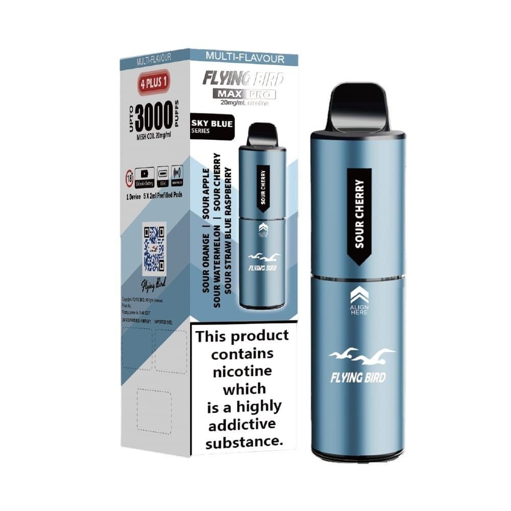 Flying Bird Max Pro 3000 Puffs 4 in 1 Disposable Vape Box of 5 - Wolfvapes.co.uk - Sky Blue Series (4 in 1 Edition)