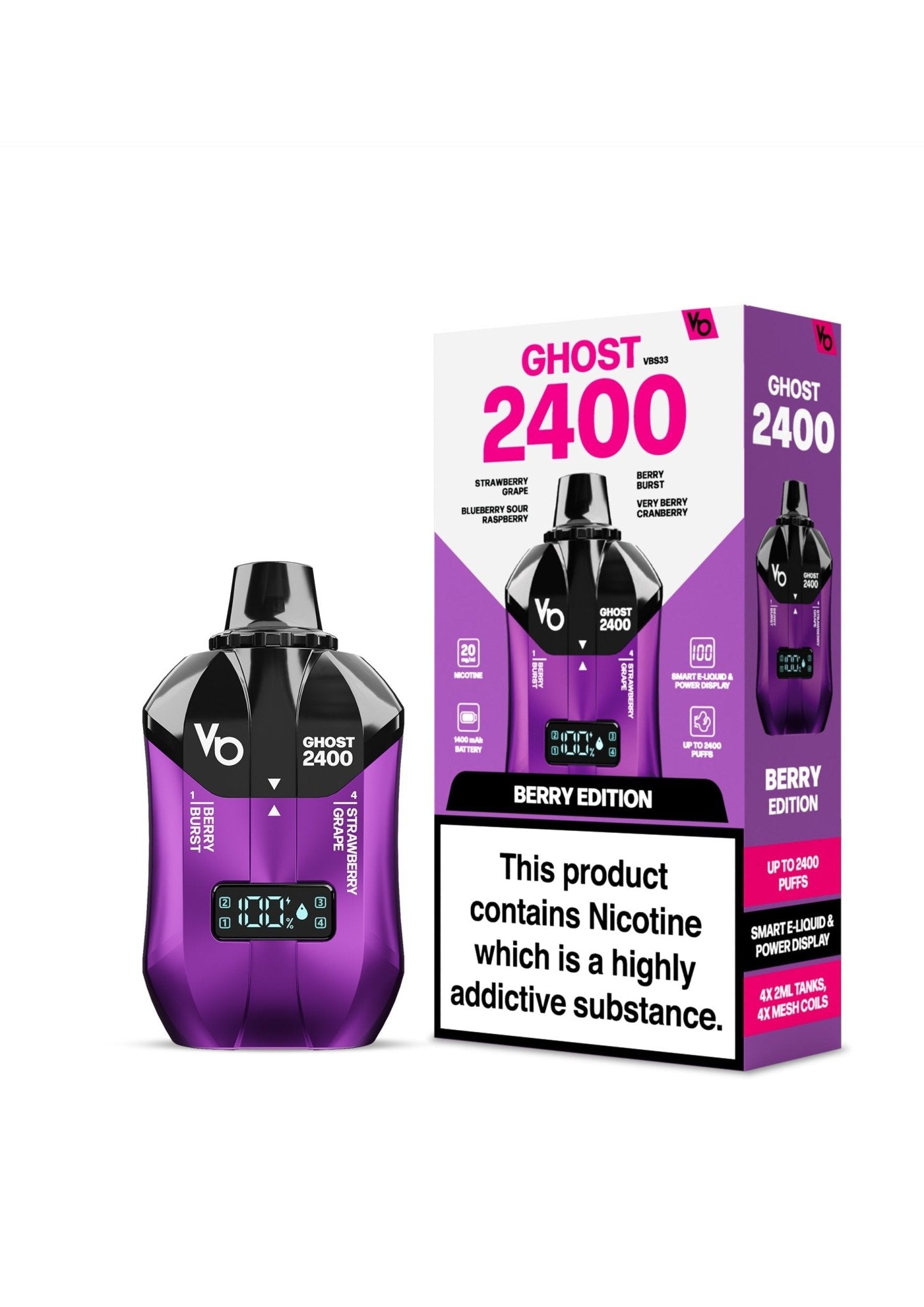 Ghost 2400 Puffs Disposble Vape by Vapes Bars (Pack of 5) - Wolfvapes.co.uk-Purple Edition (Multi Flavours)