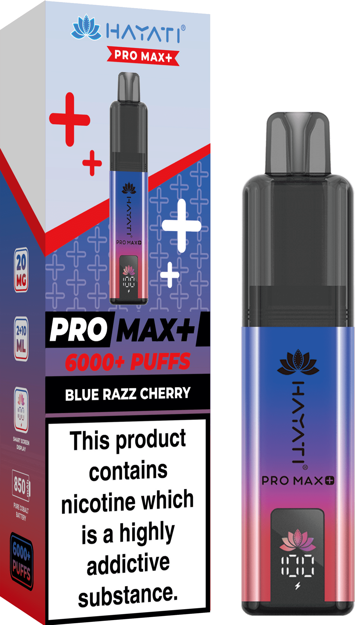 Hayati Crystal Pro Max+ 6000 Vape Kit Box of 10 - Wolfvapes.co.uk - Blue Razz Cherry