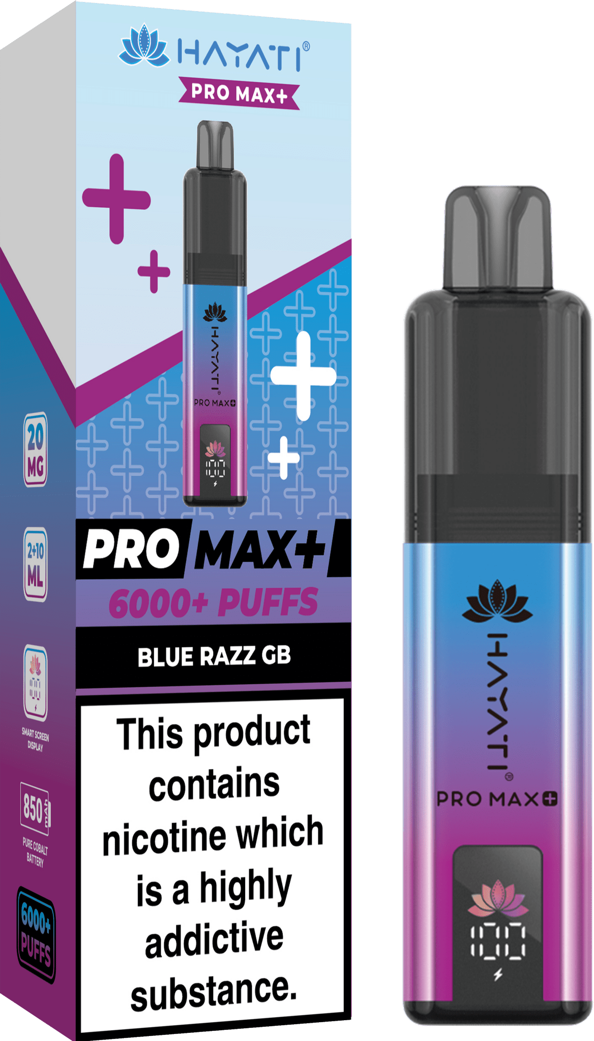 Hayati Crystal Pro Max+ 6000 Vape Kit Box of 10 - Wolfvapes.co.uk - Blue Razz GB