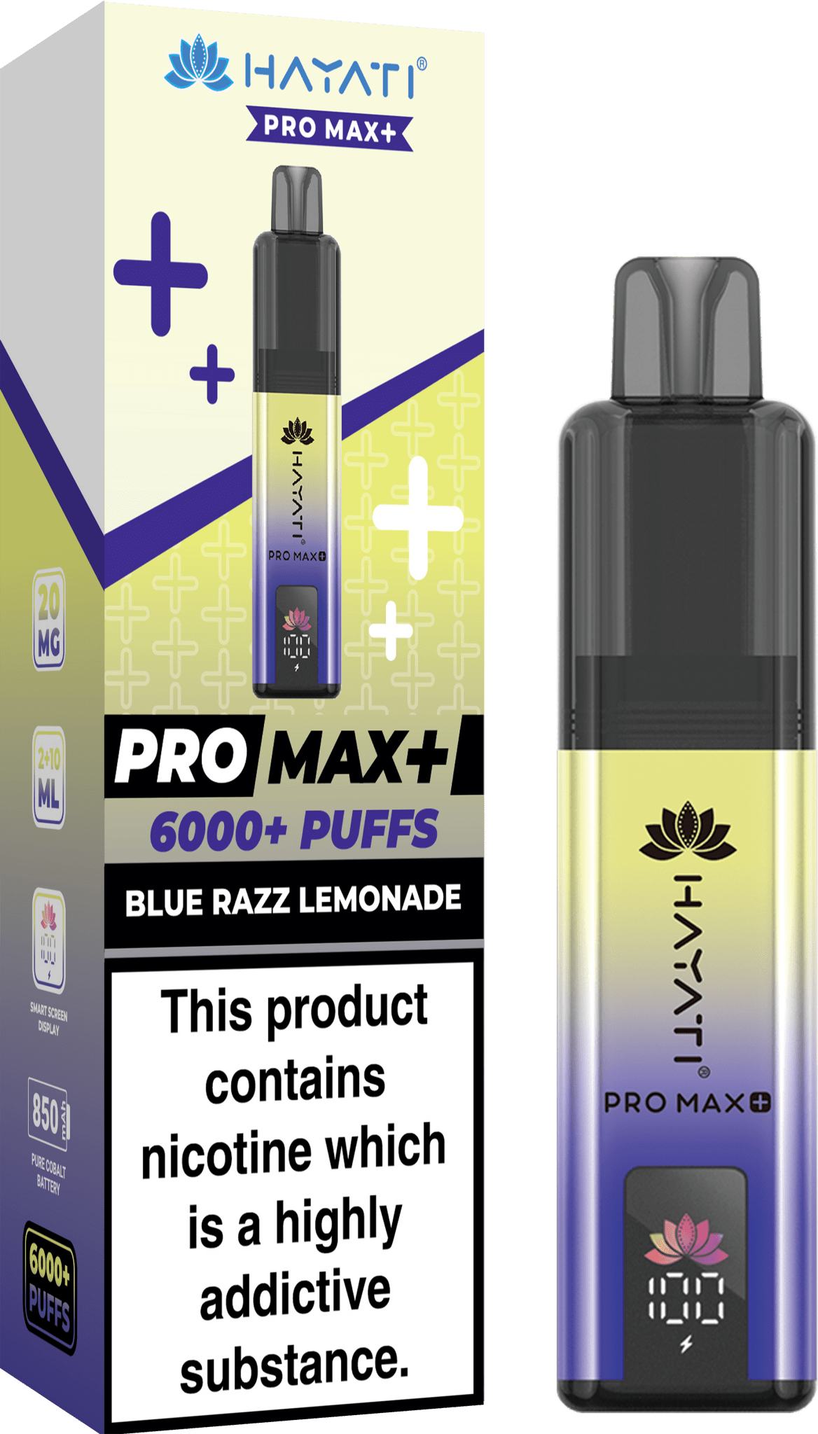 Hayati Crystal Pro Max+ 6000 Vape Kit Box of 10 - Wolfvapes.co.uk - Blue Razz Lemonade