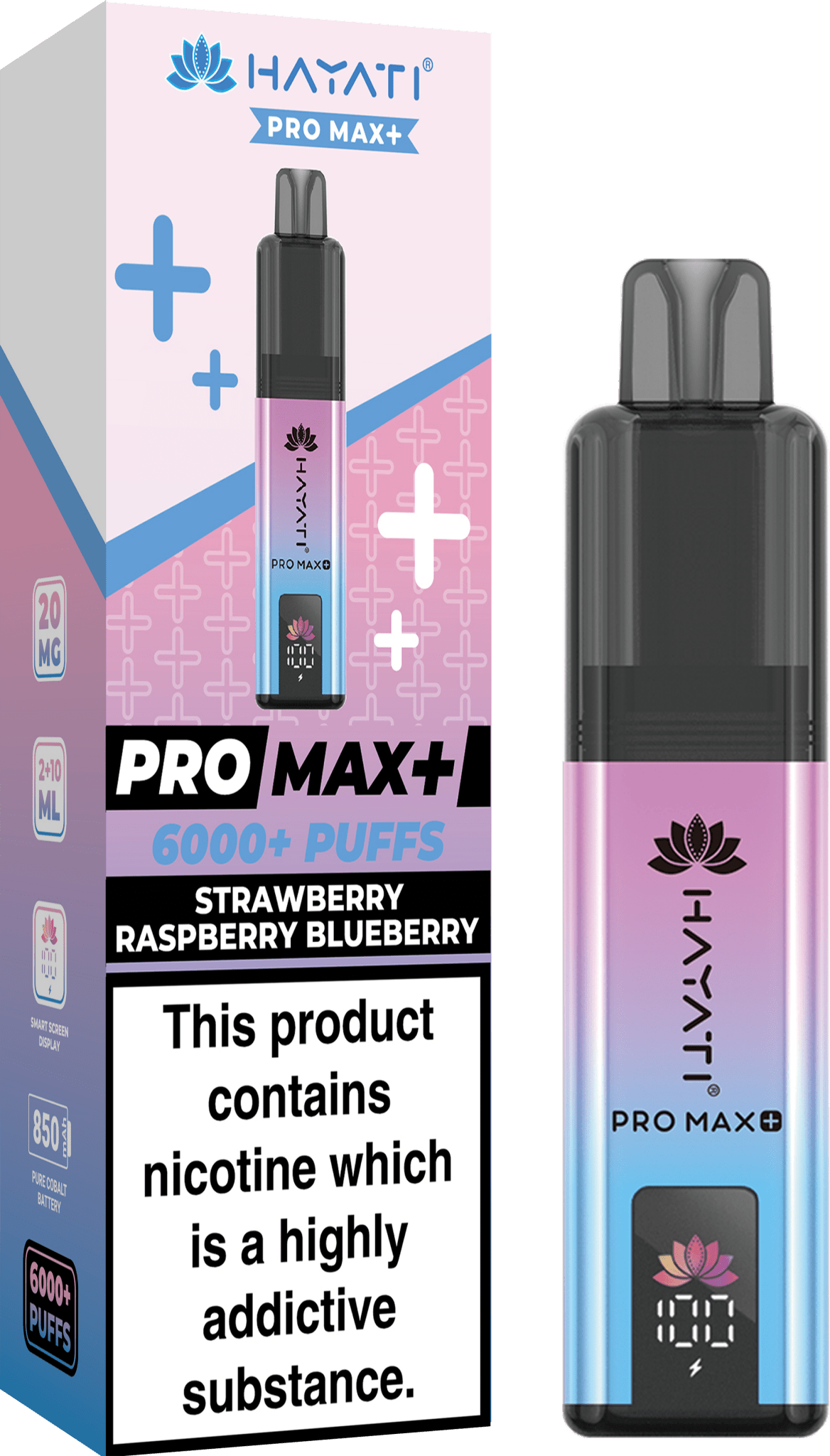 Hayati Crystal Pro Max+ 6000 Vape Kit Box of 10 - Wolfvapes.co.uk - Strawberry Raspberry Blueberry