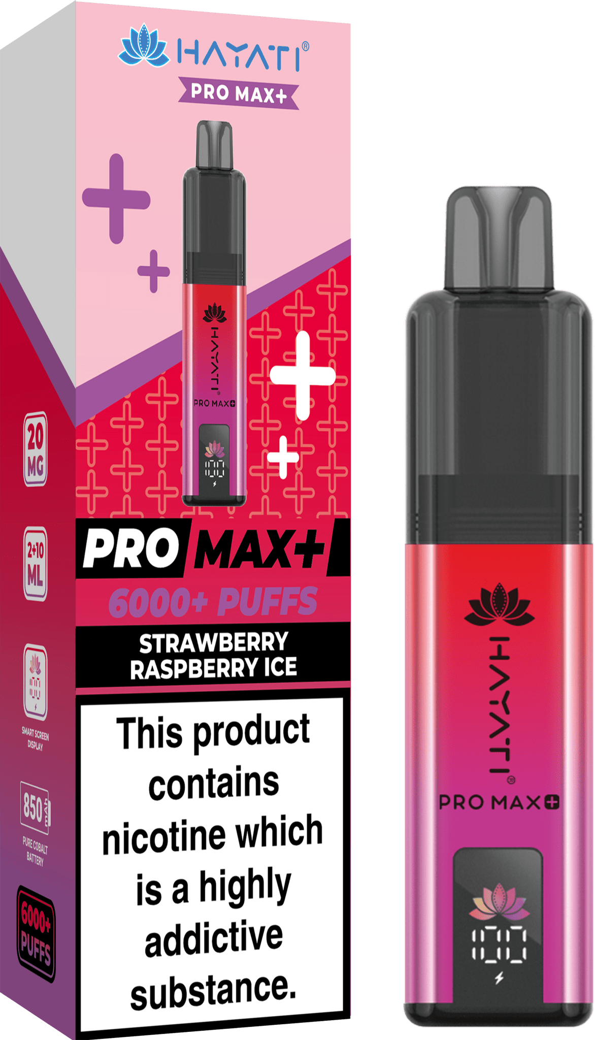 Hayati Crystal Pro Max+ 6000 Vape Kit Box of 10 - Wolfvapes.co.uk - Strawberry Raspberry Ice