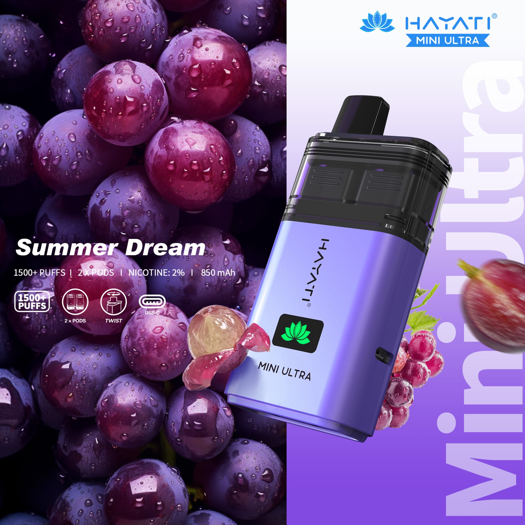 Hayati Mini Ultra 1500 Disposable Vape - Wolfvapes.co.uk - Summer Dream