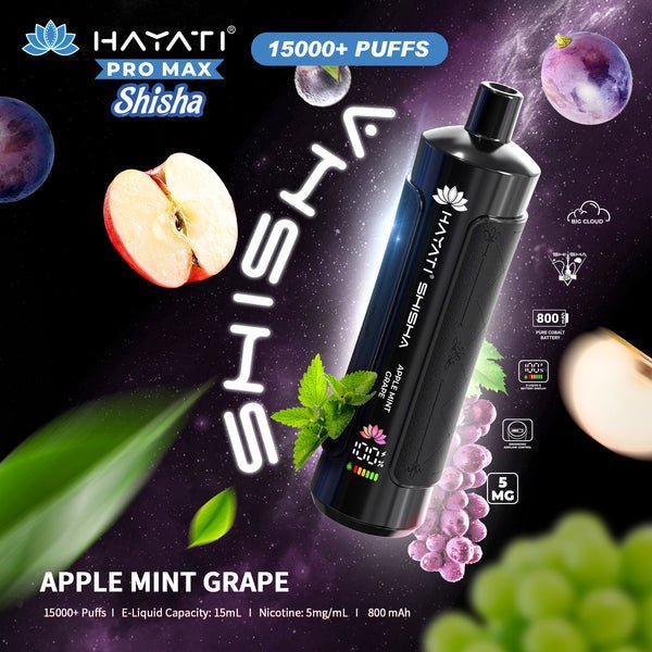 Hayati Pro Max Shisha 15000 Disposable Vape Box of 5 - Wolfvapes.co.uk - Apple Mint Grape