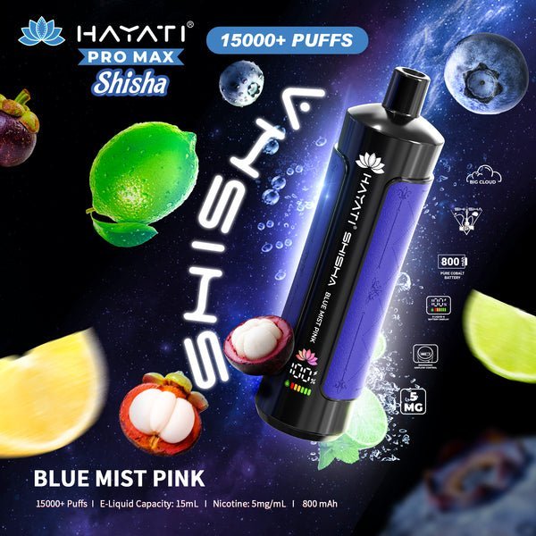 Hayati Pro Max Shisha 15000 Disposable Vape Box of 5 - Wolfvapes.co.uk - Blue Mist Pink