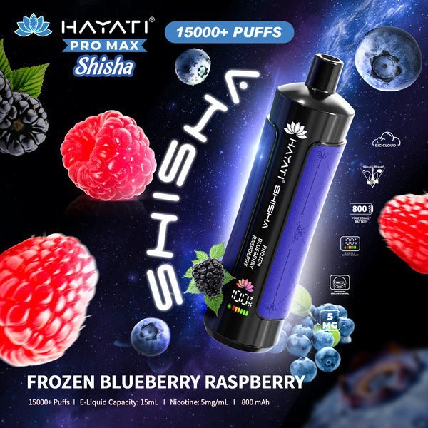 Hayati Pro Max Shisha 15000 Disposable Vape Box of 5 - Wolfvapes.co.uk - Frozen Blueberry Raspberry