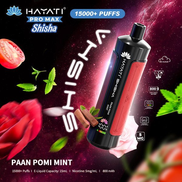 Hayati Pro Max Shisha 15000 Disposable Vape Box of 5 - Wolfvapes.co.uk - Paan Pomi Mint