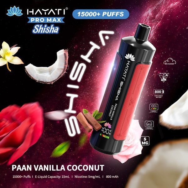 Hayati Pro Max Shisha 15000 Disposable Vape Box of 5 - Wolfvapes.co.uk - Paan Vanilla Coconut